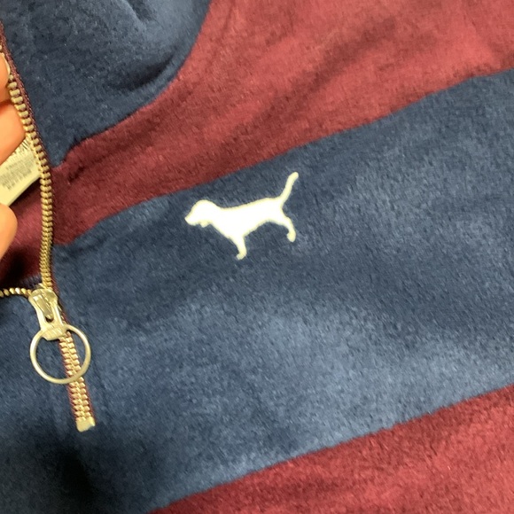 PINK Victoria’s Secret Maroon & Navy Striped 1/4 Zip Polar Fleece Pullover-6031 - Picture 7 of 9